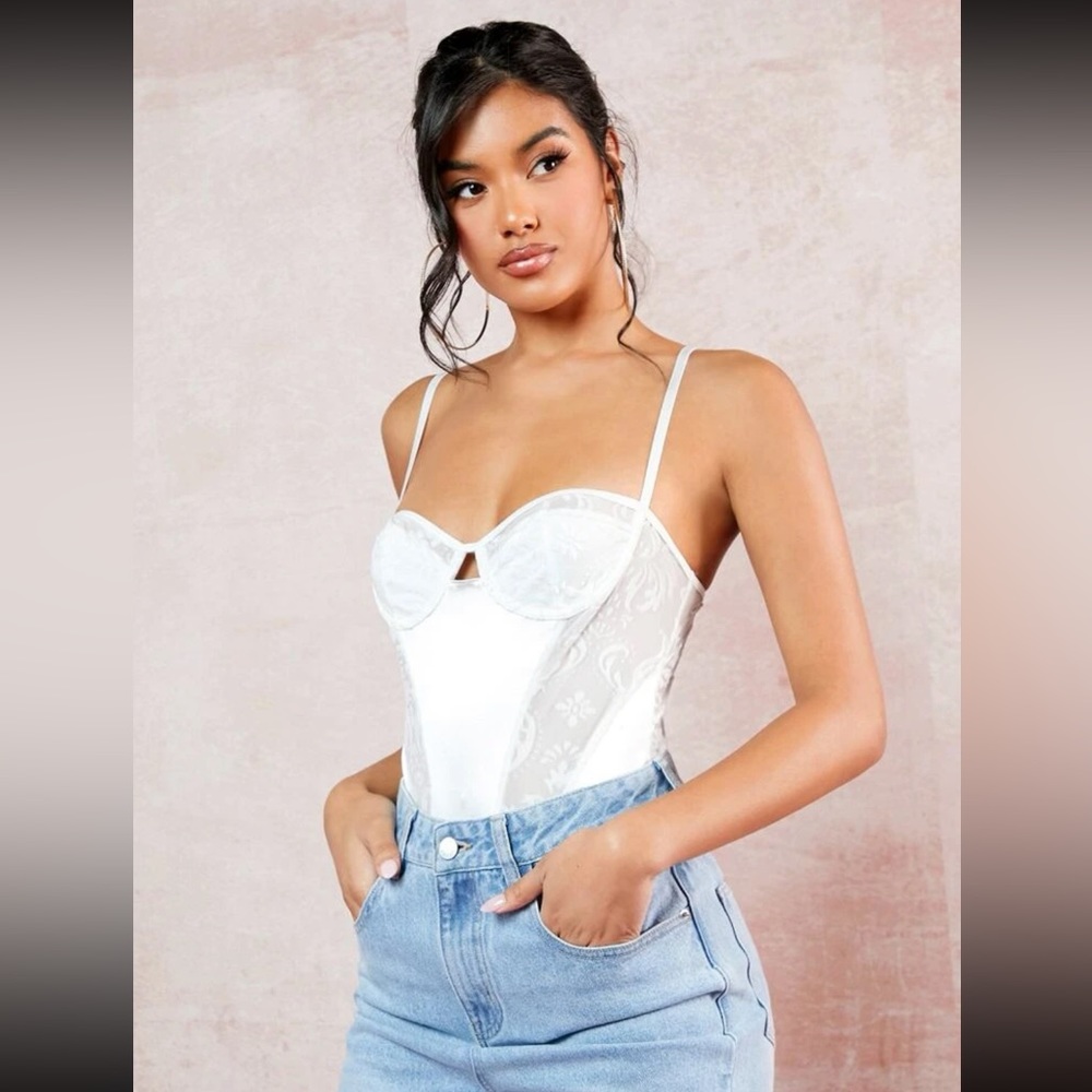 NWOT, Contrast Mesh, Bustier, Cami Bodysuit